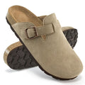 Ecetana Women's Suede Clogs & Mules Cork Footbed Slip On Leather Mules with Arch Support