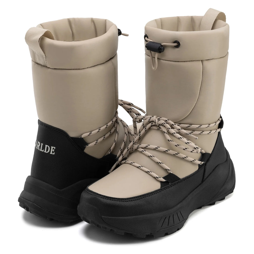Brown Snow Boots for Women Waterproof Outdoor Hiking Shoes Winter Warm Mid Calf Boots